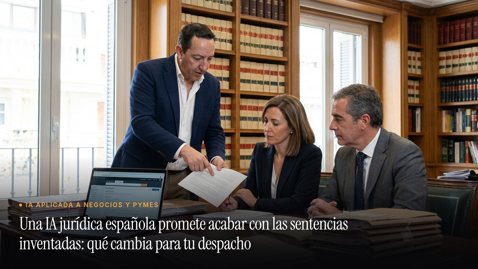 José Manuel Antelo revisando documentación jurídica con inteligencia artificial en un despacho de abogados