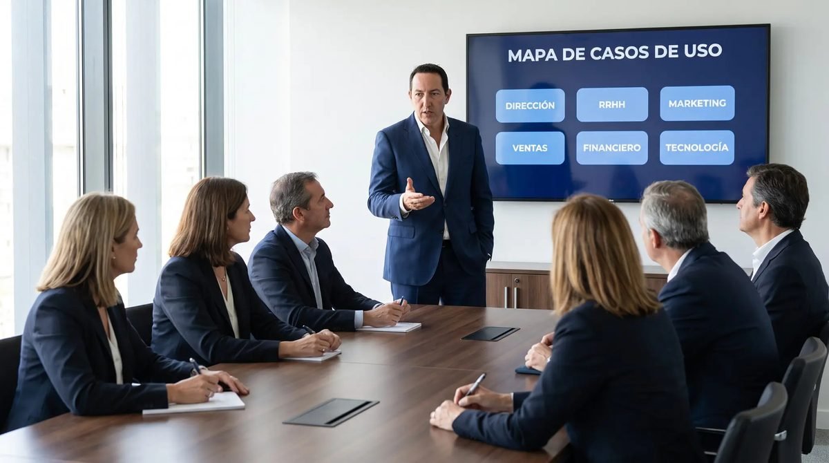 Mapa de casos de uso de IA por departamento, presentado en una sesión de trabajo